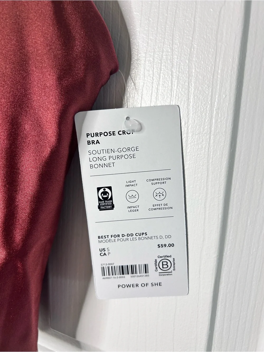 NWT ATHLETA Purpose Crop Sports Bra D-DD- Red Rock Matte Sheen/ Size Small